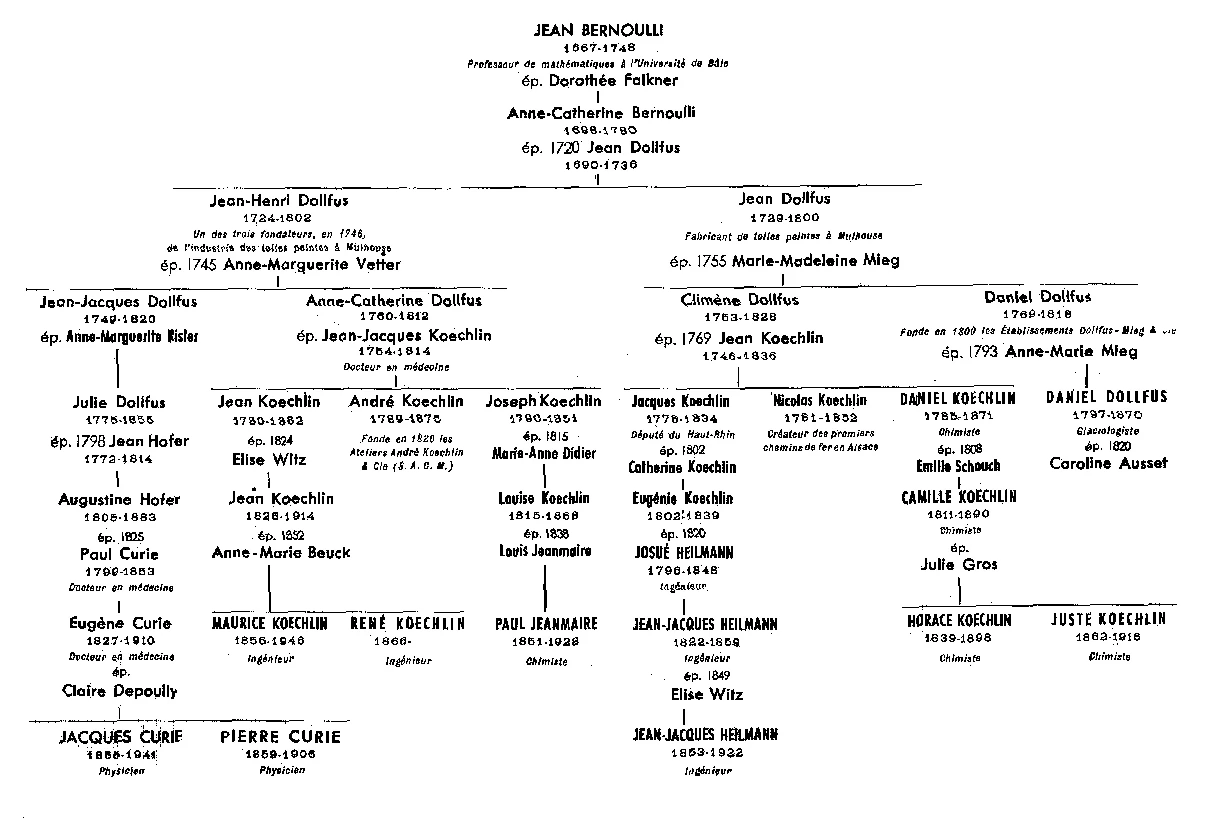 Arbre de la famille Dollfus et dirigeants de DMC, 1724–1918